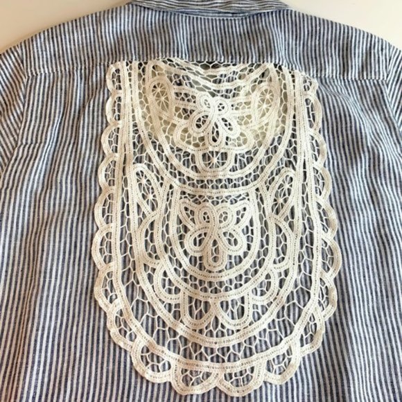 Anthropologie Maeve Linen w/ Lace Button Down Sleeveless Blouse - S - Picture 5 of 10